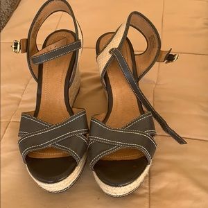 Clark’s wedges in navy and tan